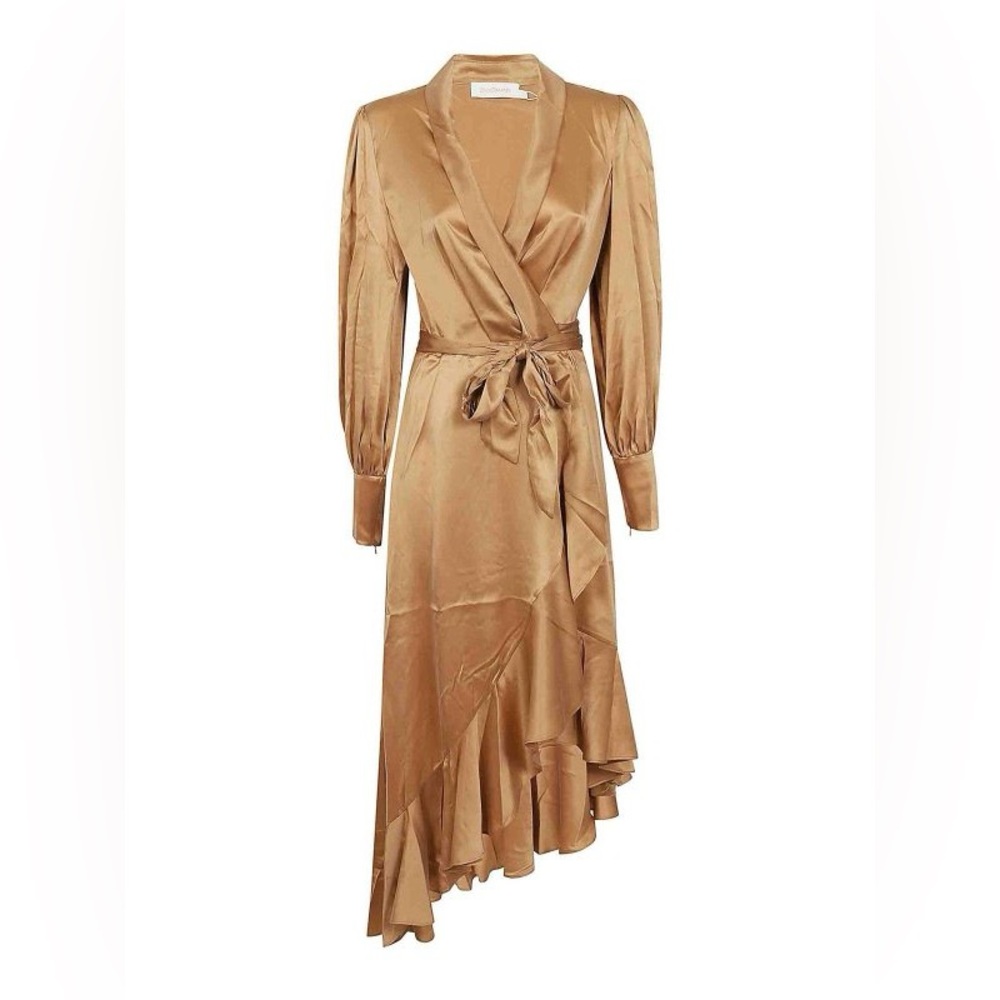 ZIMMERMAN Silk wrap midi-dress - neutral/bronze